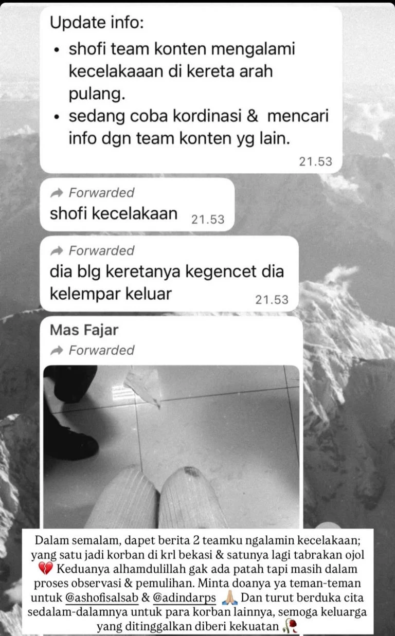 Alice Norin Ungkap Tim Kontennya Jadi Korban kecelakaan KRL Bekasi, Kondisi Masih Dipantau