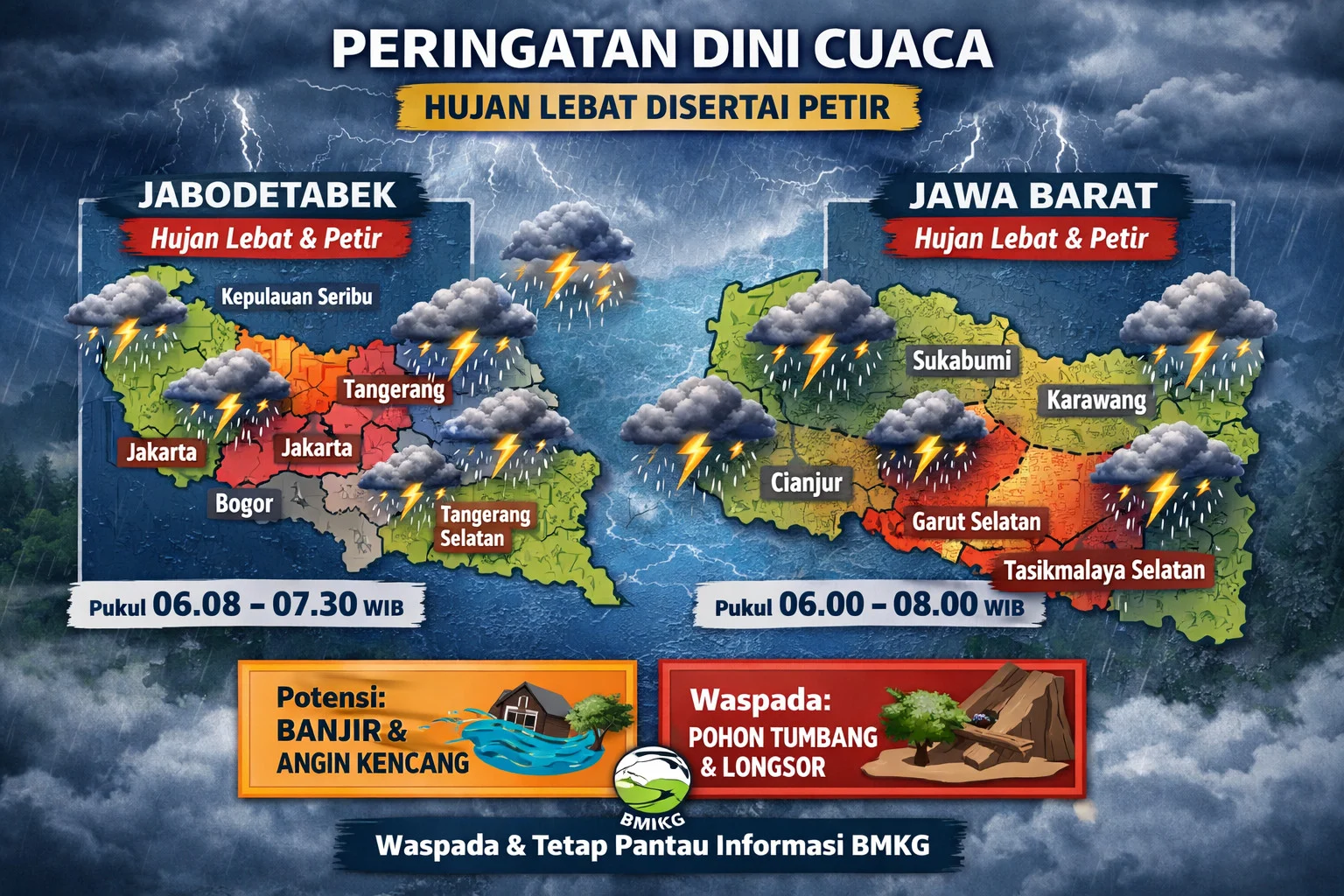 BMKG Prakirakan Hujan Lebat Hingga Petir Landa Sejumlah Wilayah di Indonesia