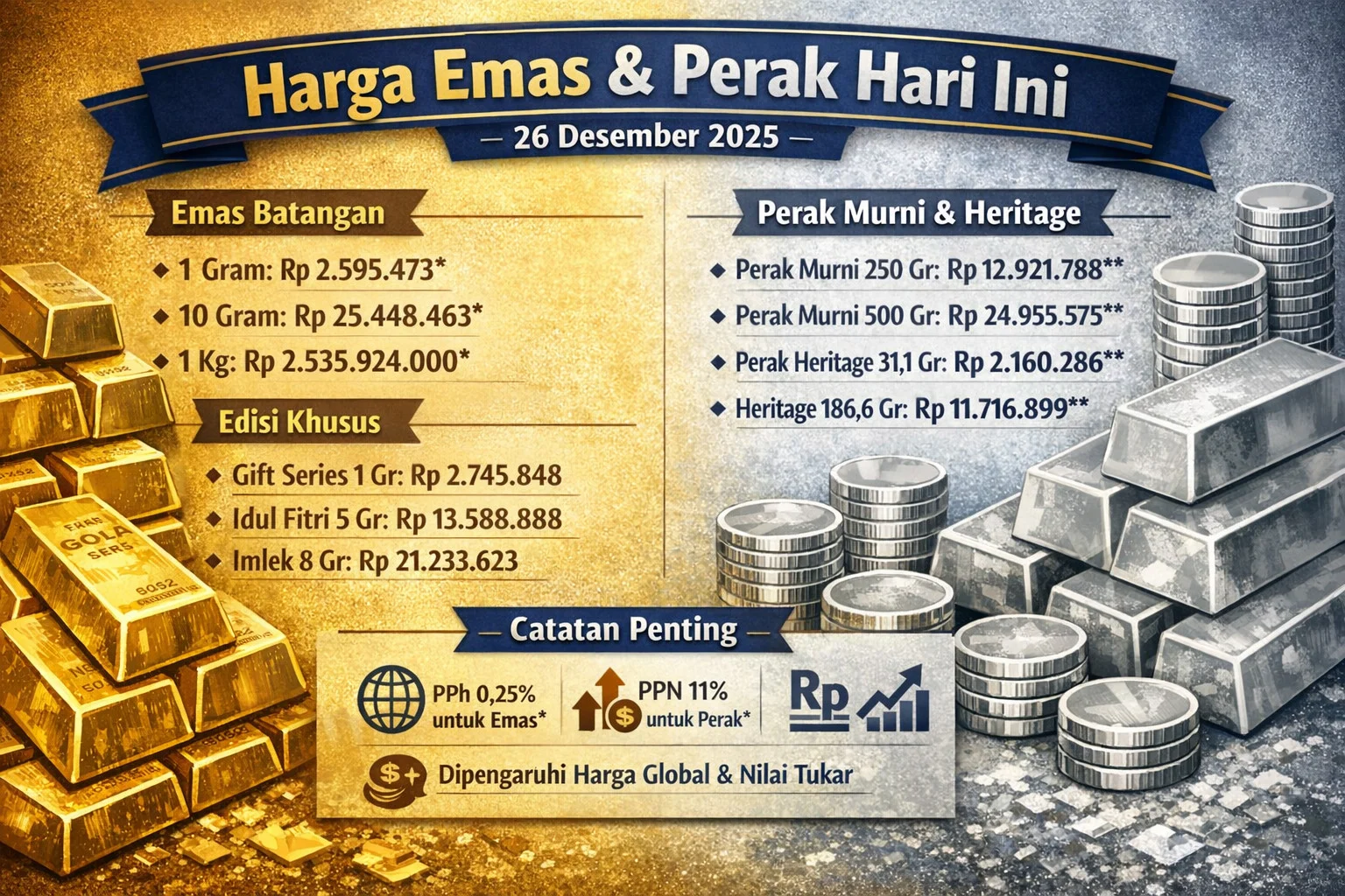 Harga Emas dan Perak Antam Turun, Ini Daftar Lengkap Harganya
