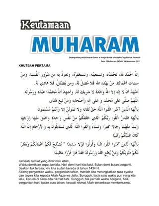 Teks Khutbah Jumat 12 Juni 2026: Keutamaan Bulan Muharram dan Persiapan Menyambut Tahun Baru Islam 1448 H