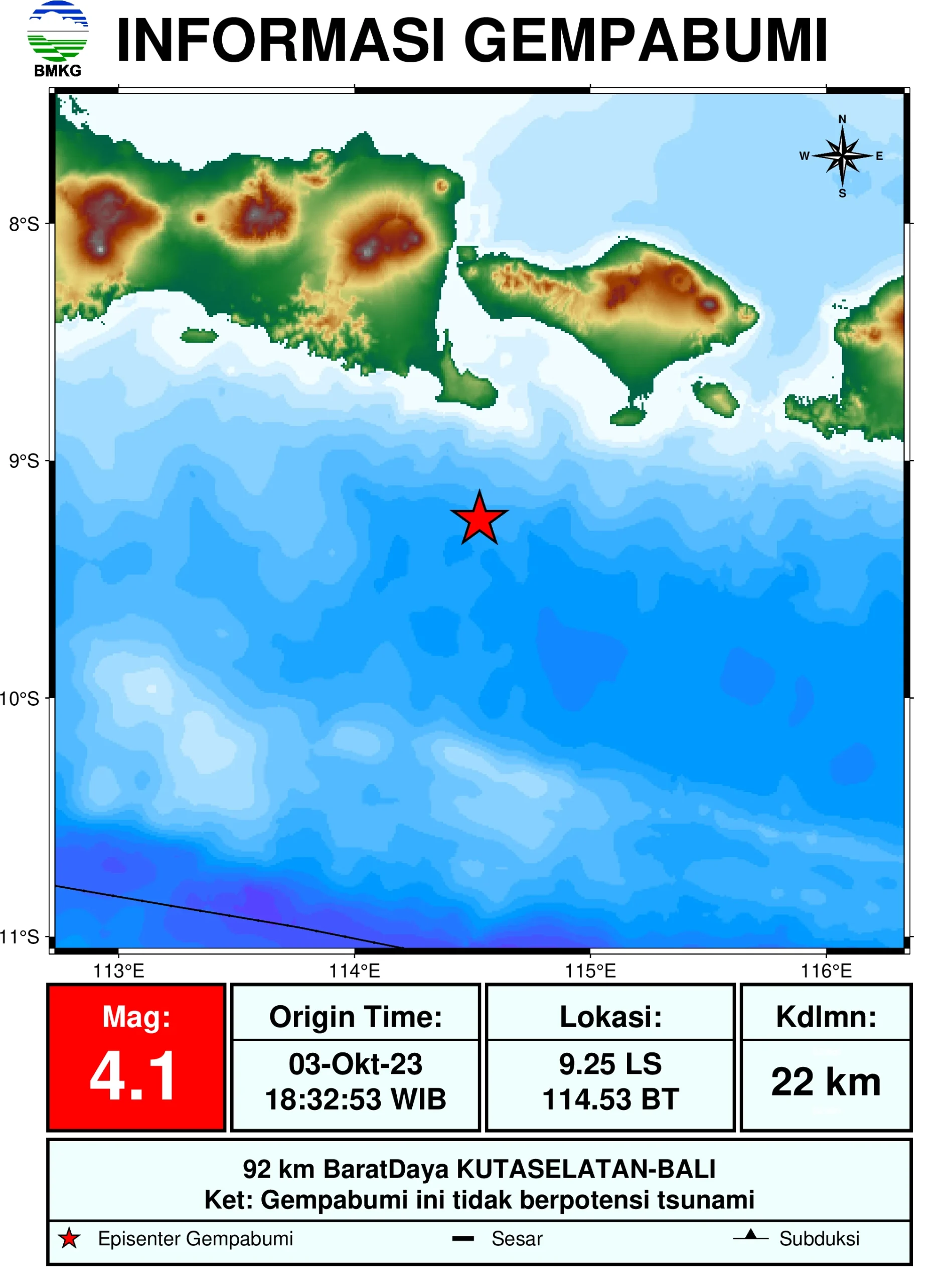 Gempa Bumi Tektonik M 4.1 Guncang Jembrana Bali
