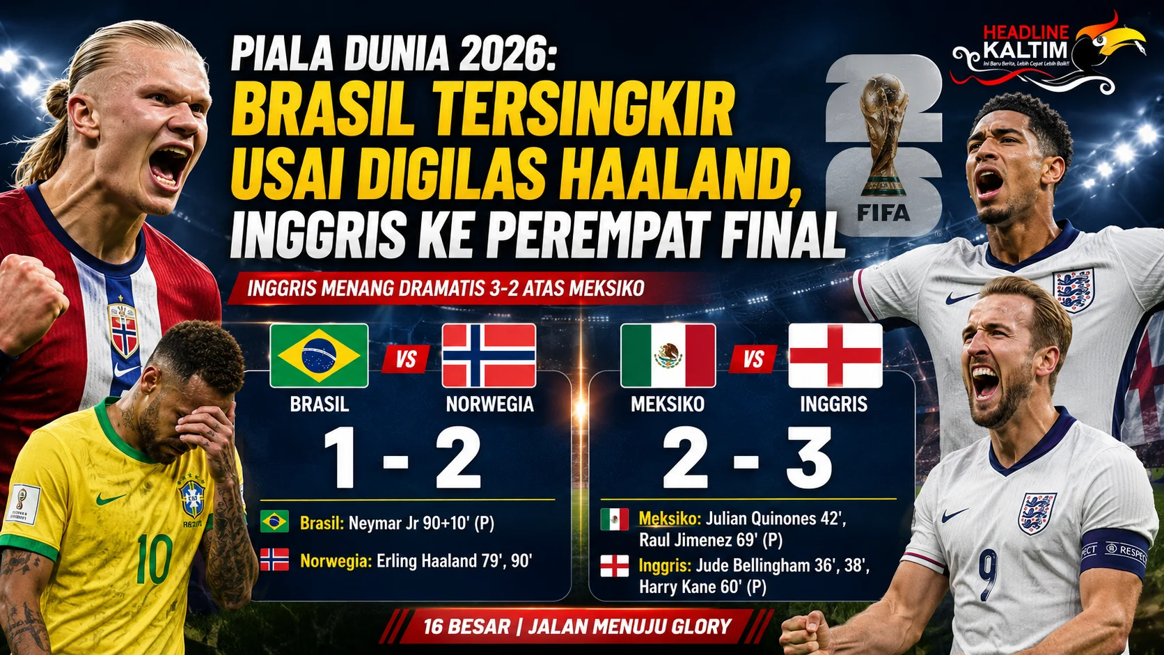 Inggris Menang Dramatis 3-2 atas Meksiko di Piala Dunia 2026