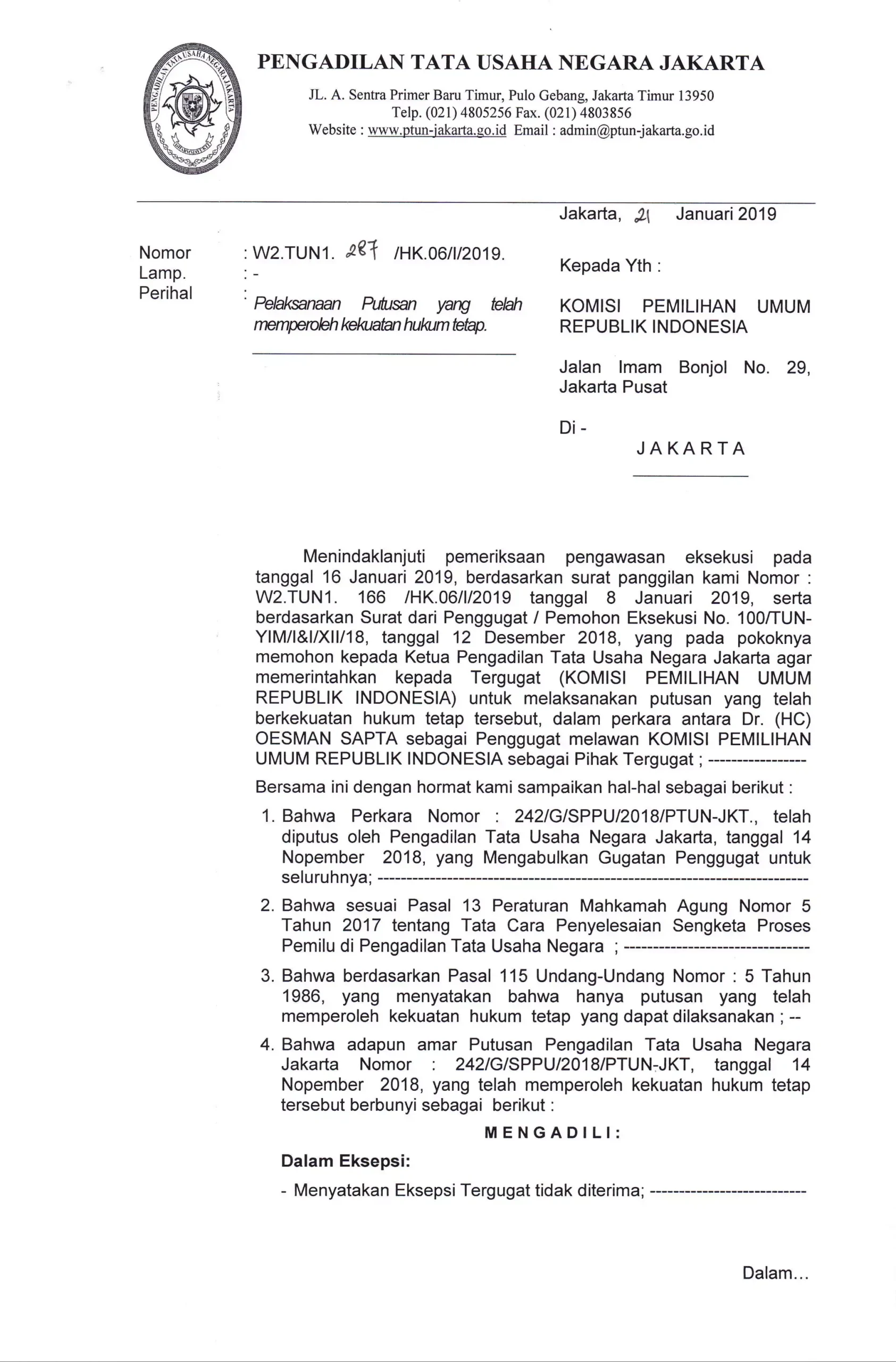 Pengadilan Tata Usaha Negara Jakarta Mengabulkan Gugatan Pegawai Kementerian HAM