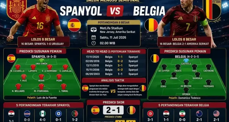 Piala Dunia 2026: Spanyol vs Belgia dan Jadwal Lengkap 8 Besar