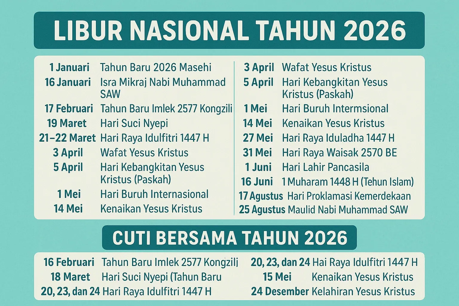 18 Agustus 2026 Bukan Cuti Bersama, Ini Jadwal Libur Nasional dan Cuti Bersama Tahun Ini